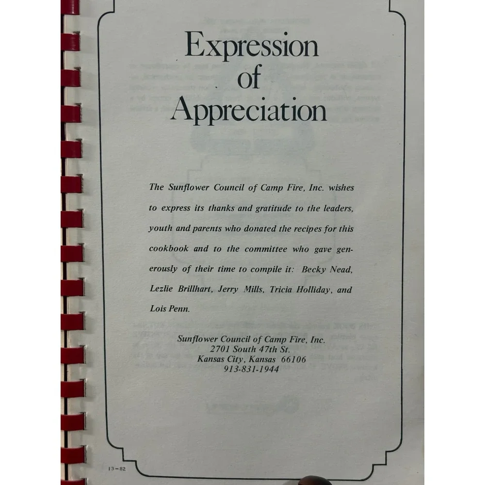 Camp Fire Whats Cookin Cookbook Sunflower Council 1982 White Good Spiral Bound
